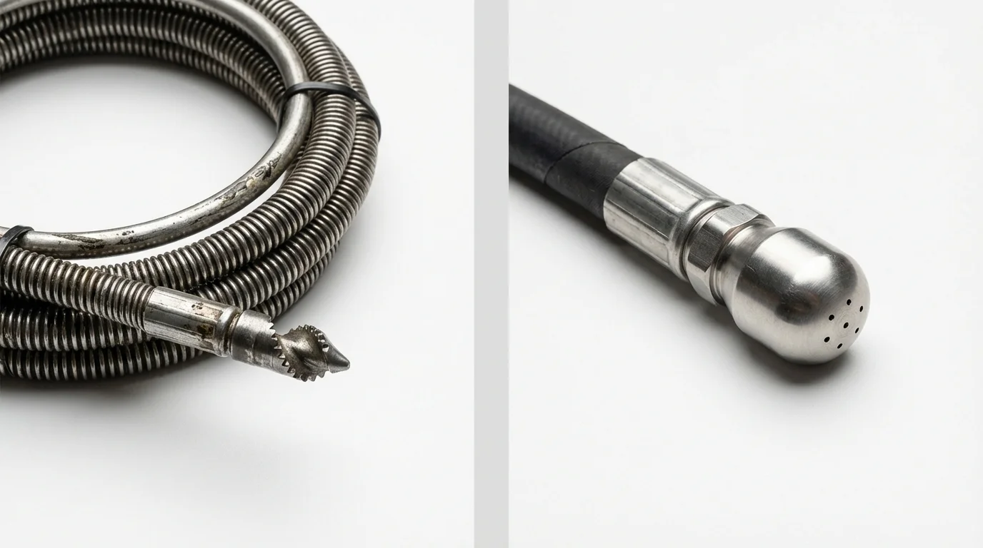 Drain snake cable and hydro jetting nozzle used for drain cleaning in Wilmington, NC