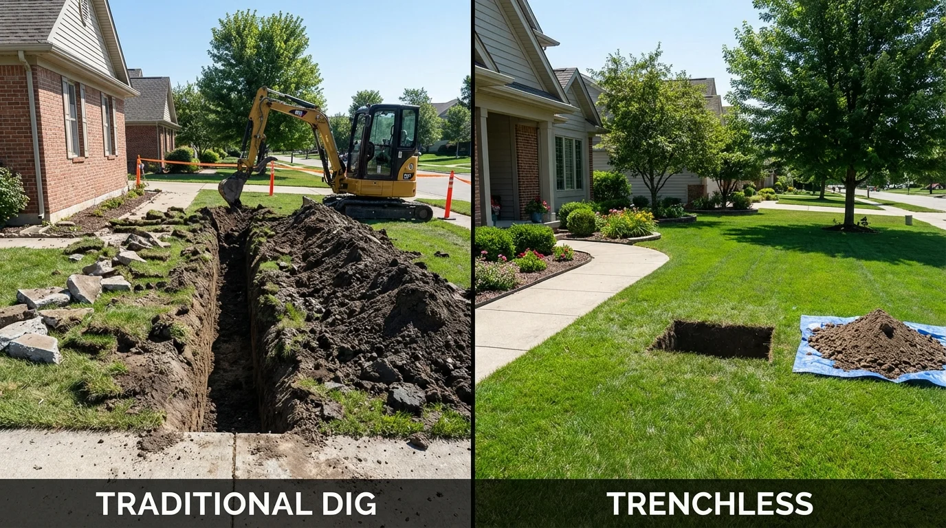 Trenchless sewer repair with minimal yard damage versus traditional excavation in Wilmington, NC